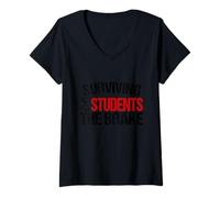 Mujer Sobreviviendo a los estudiantes conductores diariamente Camiseta Cuello V
