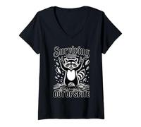 Mujer Sobreviviendo puramente por despecho Divertido Mapache Camiseta Cuello V