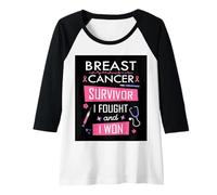 Mujer Sobreviviente de cáncer de Mama luché y gané Fuerza de Conciencia Camiseta Manga Raglan