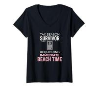 Mujer Sobreviviente de la Temporada de impuestos Que solicita un CPA inmediato para el Tiempo de Playa Camiseta Cuello V