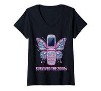Mujer Sobrevivió a los años 2000 Y2K Flip Phone Retro Sassy Art Camiseta Cuello V