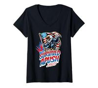 Mujer Sobrevivió APUSH 2025 Examen AP para estudiantes Bandera Americana Divertido Camiseta Cuello V