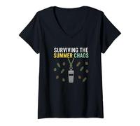 Mujer Sobrevivir al Caos de Verano Consejero del Campamento Camiseta Cuello V