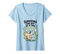 Mujer Sobrevivir una siesta a la vez - Lindo koala soñoliento Camiseta Cuello V