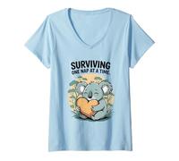 Mujer Sobrevivir una siesta a la vez - Lindo koala soñoliento Camiseta Cuello V