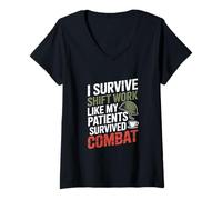 Mujer Sobrevivo trabajo por turnos como mis pacientes sobrevivieron a la enfermera de VA Camiseta Cuello V