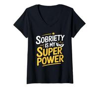 Mujer Sobriety Is My Superpower Alcohólico Sobrio Camiseta Cuello V