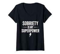 Mujer Sobriety Is My Superpower Alcohólico Sobrio Camiseta Cuello V
