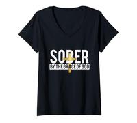 Mujer Sobrio por la Gracia de Dios - Sobriedad Sobriedad Aniversario AA NA Camiseta Cuello V
