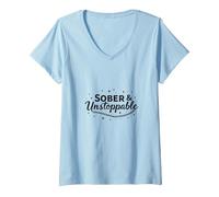 Mujer Sobrio & Recuperación Imparable Inspiración Adicción Gratis Camiseta Cuello V, Azul Bebé, S
