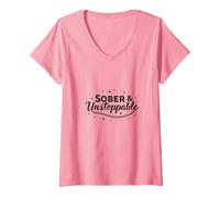 Mujer Sobrio & Recuperación Imparable Inspiración Adicción Gratis Camiseta Cuello V, Rosado, S