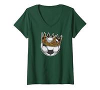 Mujer Soccer King Crown Premio al Mejor Jugador Divertido Camiseta Cuello V, Verde Bosque, XL