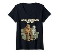 Mujer Social Distancing Experts Funny Mythical Duo Bigfoot Alien Camiseta Cuello V