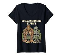 Mujer Social Distancing Experts Funny Mythical Duo Bigfoot Alien Camiseta Cuello V