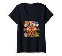 Mujer Social Mariposa Hippie Flower Power Peace Vibes Girls Happy Camiseta Cuello V