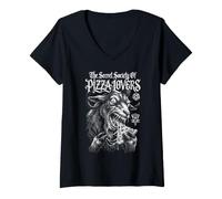 Mujer Sociedad Secreta De Los Amantes De La Pizza Satánico Oculto Cabra Halloween Camiseta Cuello V