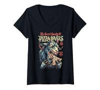 Mujer Sociedad Secreta De Los Amantes De La Pizza Satánico Oculto Cabra Halloween Camiseta Cuello V