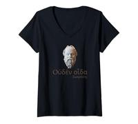 Mujer Sócrates - No sé Nada - Cita de Lengua Griega Antigua Camiseta Cuello V