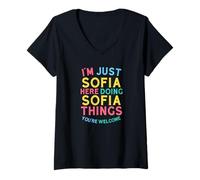 Mujer Sofía Aquí Haciendo Sofía Cosas Funny Sofia Nombre Camiseta Cuello V