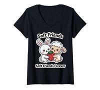 Mujer Soft Friends Forever, Linda Amistad Entre Conejo y Cordero Camiseta Cuello V
