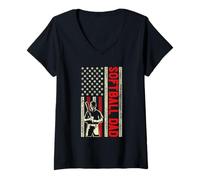 Mujer Softball Dad Vintage American Flag Birthday Father's Day Camiseta Cuello V