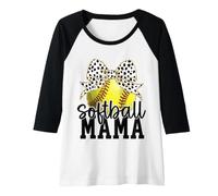 Mujer Softball Mama Bow Cute Vibes & Trendy Style for Moms Camiseta Manga Raglan