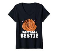 Mujer Softbol Bestie Lindo Match Softballer Jugador Softbol Camiseta Cuello V