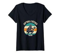 Mujer Softbol Catcher The Backstop Play Retro Ball Vintage Camiseta Cuello V