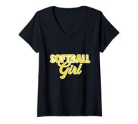 Mujer Softbol Chica Siluetas Dentro Letras Audaces Deporte Atl Camiseta Cuello V