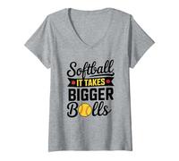 Mujer Softbol It Takes Bigger Balls Funny Sports Juego de Palabras Camiseta Cuello V