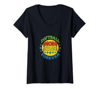 Mujer Softbol mamá suciedad y diamantes para siempre ilustración Camiseta Cuello V
