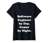Mujer Software Engineer By Day Gamer By Night Funny Saying Camiseta Cuello V