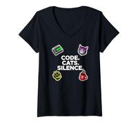 Mujer Software Engineer Introvert Code Cats Silence Camiseta Cuello V