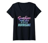 Mujer Sol Mezclado con un Divertido Mensaje Positivo de Little Hurricane Camiseta Cuello V