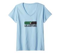 Mujer Solarpunk Bandera Tipografía Eco Futurismo Ciencia Ficción Grunge Camiseta Cuello V