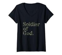 Mujer Soldado de Dios - Guerrero de Cristo Camiseta Cuello V
