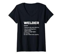 Mujer Soldador Diccionario Definición Trabajador Industrial Soldadura Camiseta Cuello V