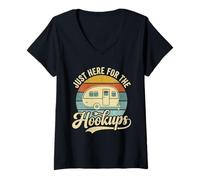 Mujer Solo aquí para Las Conexiones Funny RV Camping Camiseta Cuello V