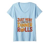 Mujer Solo aquí para los panecillos, Maravilloso Día de Acción de Gracias Retro Camiseta Cuello V