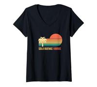 Mujer Solo Buenas Vibras Sol Retro Paisaje Bohemio Motivación Camiseta Cuello V