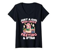 Mujer Solo Chica Le Encanta Ayunar Iftar Musulmán Ramadán Camiseta Cuello V
