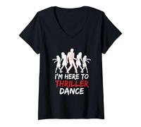 Mujer Solo Estoy aquí para Bailar Thriller, Divertida Fiesta de Zom e Halloween Camiseta Cuello V