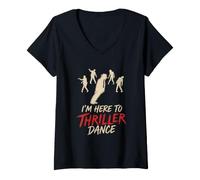 Mujer Solo Estoy aquí para Bailar Thriller, Divertida Fiesta de Zom e Halloween Camiseta Cuello V