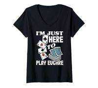 Mujer Solo Estoy aquí para Jugar Euchre Camiseta Cuello V
