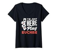 Mujer Solo Estoy aquí para Jugar Euchre Camiseta Cuello V