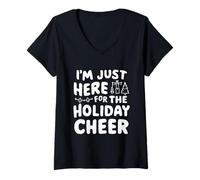 Mujer Solo Estoy aquí para Las Fiestas, Divertido Meme navideño Camiseta Cuello V