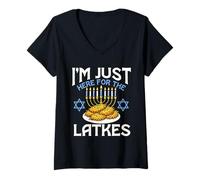 Mujer Solo Estoy aquí para los Latkes - Pesaj Pascua judía Camiseta Cuello V