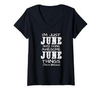 Mujer Solo Estoy Junio aquí Haciendo Cosas increíbles de Junio Camiseta Cuello V