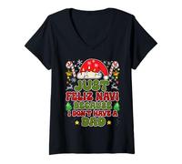 Mujer Solo Feliz Navi Porque no Tengo papá, Divertida Navidad Camiseta Cuello V