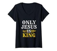 Mujer Sólo Jesús es Rey Cristiano Dios Religioso Creyente Camiseta Cuello V